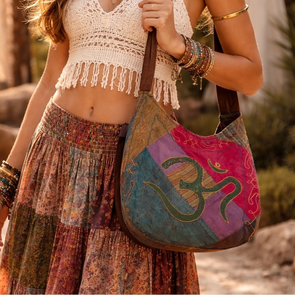 Bohemian Multicolor Shoulder Bag with Om Design